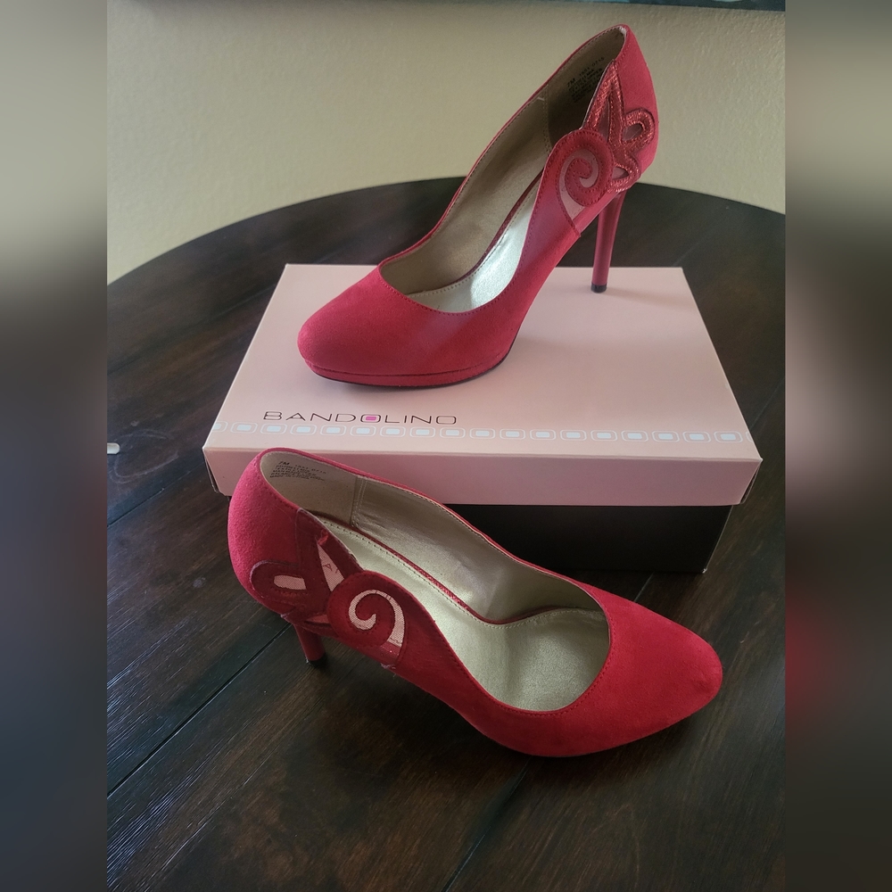 Bandolino Womens  7M Red Dellmia Slip On Pumps Stiletto Almond Toe Casual